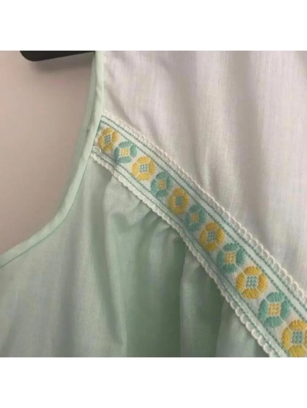 Vintage 1960s Mint Green and Embroidered Semi Sheer Nightgown Pajama Lingerie